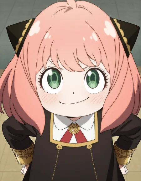 very awa,  1girl, anya \(spy x family\), spy x family, smug, doyagao, anime screenshot,  masterpiece, [best quality:0.15], newest, absurdres, very aesthetic, best quality, year 2024, newest,