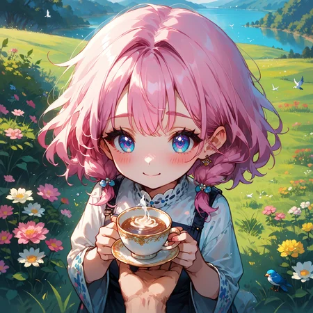 score_9, score_8_up, score_7_up, score_6_up, score_5_up,
cute,
,
gentle expression,
blush,
cheerful,
,
,
,
,
,
,
chibi,
,
,
holding a teacup,
ears twitching,
,
flower meadow,
water,
,
,
grassy hills,
,
bird's-eye view,
sun-dappled shade,
,
,
,
,
magical orb.
g0thicPXL, <lora:g0th1cPXL:0.4>
<lora:Counterfeit-V3.0 Style SDXL_LoRA_Pony Diffusion V6 XL:0.8>