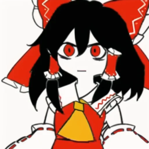 KKHTA_style, sharp_edges, masterpiece, best quality, (upperbody), (Hakurei Reimu), (simple background:1.3), (white background), <lora:Sloppy Drawing:0.7>