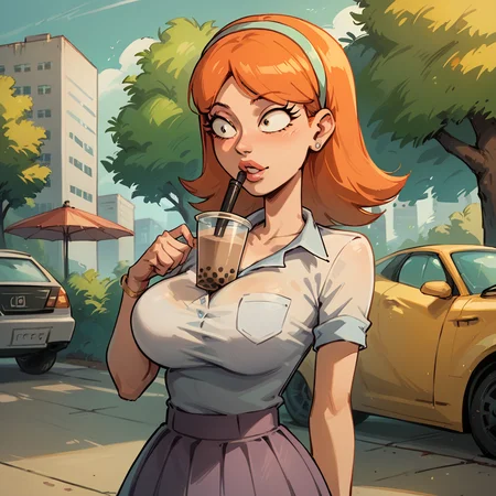 score_9, score_8_up, score_7_up, <lora:j3ss1c4:1> j3ss1c4, hairband, shirt, skirt
,bubble tea challenge, big breasts,<lora:bubble_tea_challenge:1>