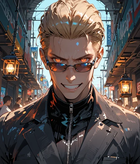 PonyScores7, source_anime, ah1
BREAK <lora:albertwesker-guy-PONYv1:0.8> albertwesker, albert wesker, 1boy, blonde, black gloves, (sunglasses:1.3), belt, black coat, black pants, looking at viewer, toned, athletic, fit, slicked back hair, black turtleneck, zipper, mature male, short hair, black boots, (eerie wanderer, gaunt figure with a vacant gaze and a cracked lantern), (a clandestine subway station hidden within the bowels of the subway system, where the walls are plastered with DIY flyers and underground zines, Travelers gather on reclaimed subway seats amidst the urban decay, while staff sporting studded attire serve up unconventional fare with a rebellious flair), (A wide grin with eyes half-closed in a seductive manner expression), (focused, intense glare), (reddish orange eyes, slit pupils), (angular face, sharp_featured face), handsome, charming, alluring
BREAK <lora:xl_more_art-full_v1:0.2>, <lora:shinyskin2:0.2> glistening skin, <lora:aesthetic_anime_v1s:0.2>, <lora:Expressive_H:0.2> Expressiveh, <lora:hairdetailpxl:0.2> hairdetailpxl, <lora:EpicF4nta5yXL:0.2>, <lora:detailxl:0.2> detailxl, <lora:Fant5yP0ny:0.2>, best quality, amazing quality, best aesthetic, absurdres, <lora:expressive eyes:0.2> expressive eyes, <lora:eyedetailpxl:0.2> eyedetailpxl, illustration, Volumetric_Lighting, ultra-detailed, very aesthetic, intricate details, 8k, masterpiece, best_quality
BREAK (B-Roll)
BREAK <lora:Eyes_High_Definition:0.3> EyesHD, Stable_Yogis_PDXL_Positives, AS-Adult, <lora:Complicated fantasy portrait - XL Pony V2.0:0.4>, bad-hands-5, AS-MidAged, <lora:HDA_Detailer:0.2>,