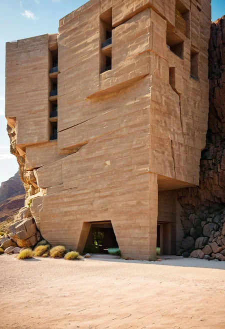 Tower of Babel:1.5, 
 (in a desert oasis, half buried in the sand:1.4),
(architectural brutalism, inspired by David Chipperfield:1.2), 
(on a rocky coast, half embedded in the cliff, small waterfall:1.4),
(Philip Johnson:1.2), (Ludwig Mies van der Rohe:1.2),
aerial view of an incredibly tall, enchanted renaissance tower made of white to grey limestone, surrounded by ominous woods, rock cliffs, dark fantasy, sunset, architecture, masterpiece, high detail, crisp focus, depth-of-field, (intricate details, masterpiece, best quality:1.4),  (avant-garde, future, reality, science fiction, photorealistic), (modern architecture:1.2), (Large Files, Ultra Realistic, 8K, 16k, FHD, HD, VFX, Perfect, Photography, composition, Architecture Sales Photography, Architecture Competition, Ultra High Resolution, Cinematography, High Resolution Image:1.1), (dramatic lighting, direct sunlight, ray tracing, clear shadow:1.1), (magnificent , Abstract Expressionism but extremely beautiful:1.2), [:traffic|windows|railing|stair|balcony|terrace|crowd|Sidewalk|vehicle|trees|equipment| detailed signal_details:0.7], [:marble|granite|lbrick|tile|metal|concrete|glass|foliage_material texture:0.7], (real landscape:1.1), (blurred background:1.0), [buildings|BREAK|trees|BREAK|Crowd|buildings|BREAK|trees|BREAK|Crowd|buildings|BREAK|trees|BREAK|Crowd:0.7], (background, more_details:0.3)
great lighting, extrusionbuilding, clear, hillscastel, vertical