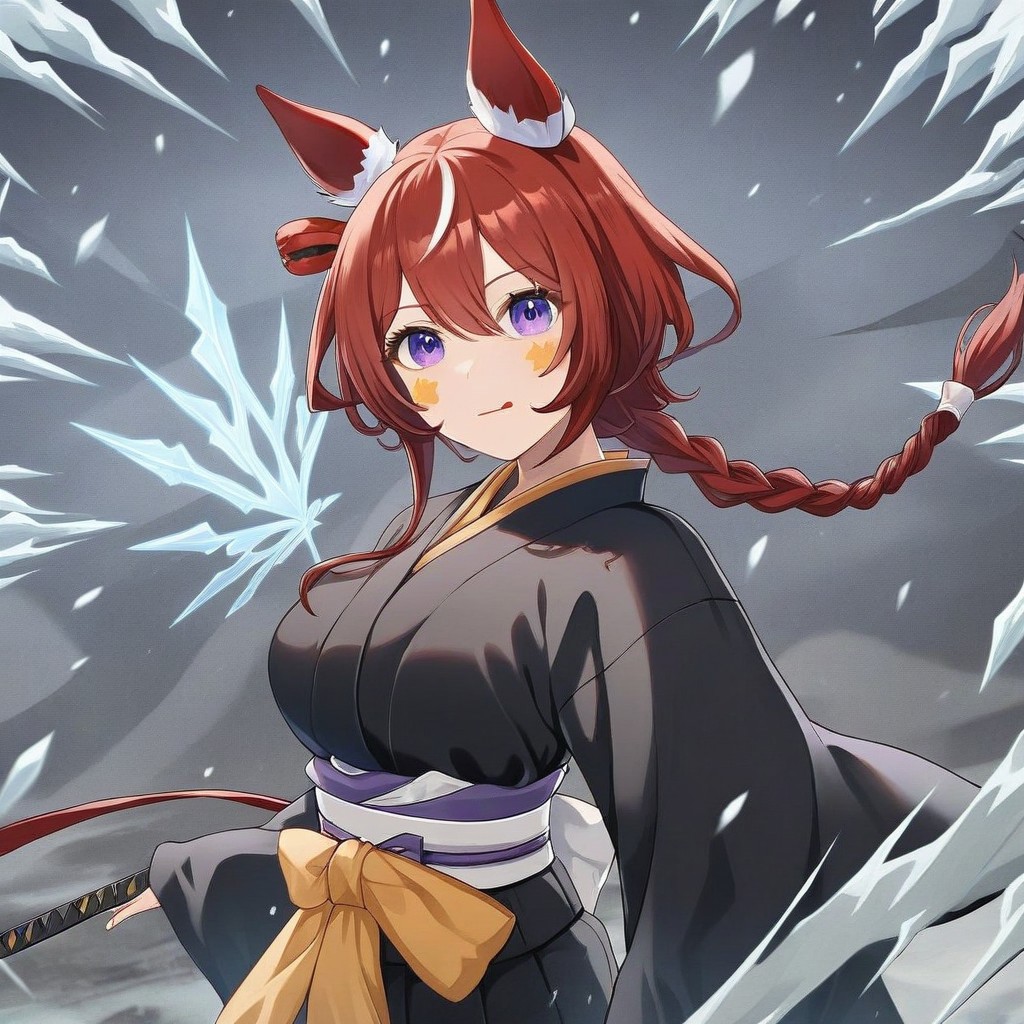 score_9,score_8_up,score_7_up,score_6_up,win variation \(umamusume\),1girl, source_bleach,purple_eyes,curvy,source_anime,glowing eyes,Sinoink,long braid,short hair,symmetrical,(bleach, solo, japanese clothes, black kimonoblack kimono shirt),white sash, (katana),tongue,blush_stickers,frown,glowing white aura,snowflakes, ice,masterpiece,best quality,newest,absurdres,best shadow,Sinoink
highly detailed background,detailed skin,very detailed clothes, (power_lines),(speed_lines),(emphasis_lines),(notice_lines),HD, <lora:add-detail-xl:1.5>