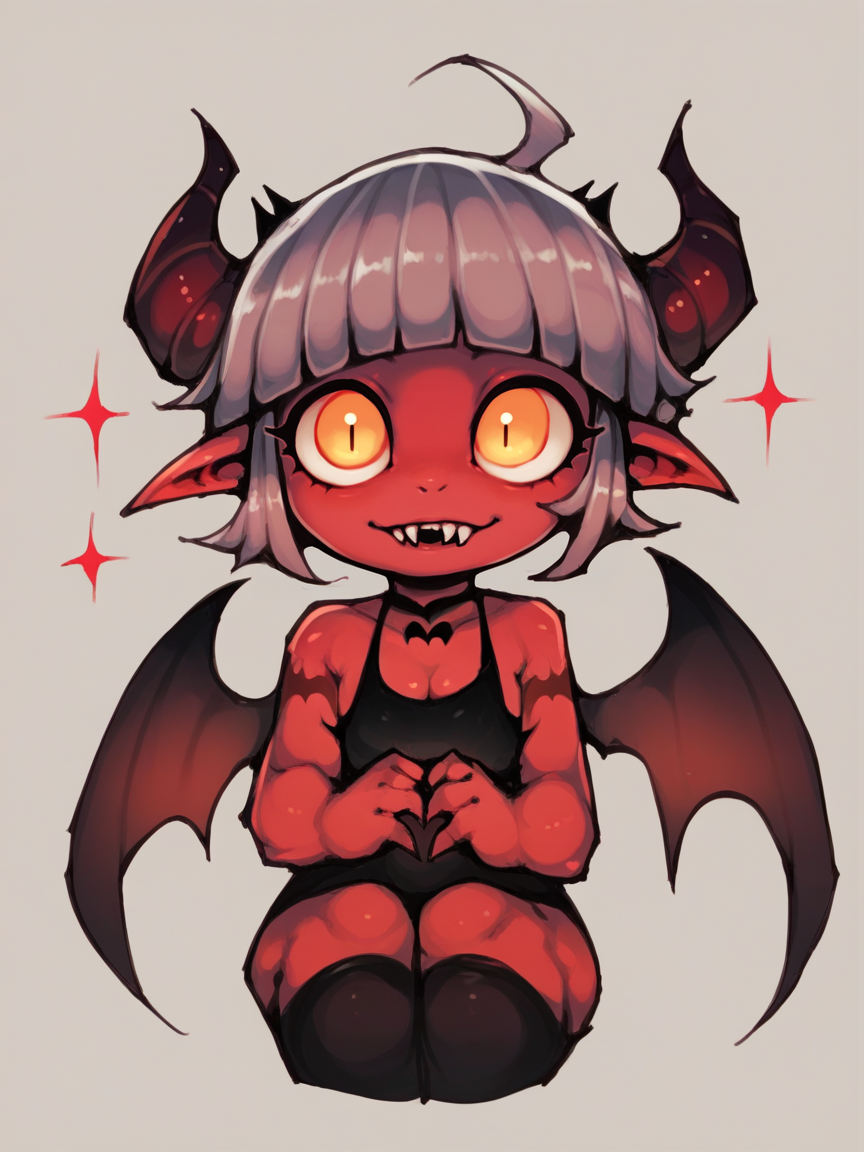 score_9, score_8_up, score_7_up, score_6_up, score_5_up,   <lora:w0rmb0yXLP:1> w0rmb0y, 1girl, solo, cute, demon wings, demon horns,