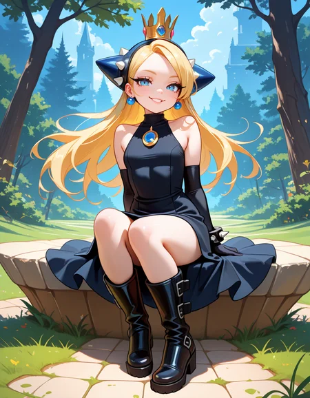 masterpiece, best quality, very aesthetic, absurdres,
outdoors,
full body, seductive smile, parted lips, long eyelashes,
<lora:WaPeach_v01_NAIXL:1>
W4P34ch,1girl,solo,long hair,blonde hair,crown,blue eyes,bare shoulders,black dress,black elbow gloves,spiked bracelet,knee boots,W4P34ch,1girl,solo,long hair,blonde hair,crown,blue eyes,bare shoulders,dress,elbow gloves,spiked bracelet,knee boots,