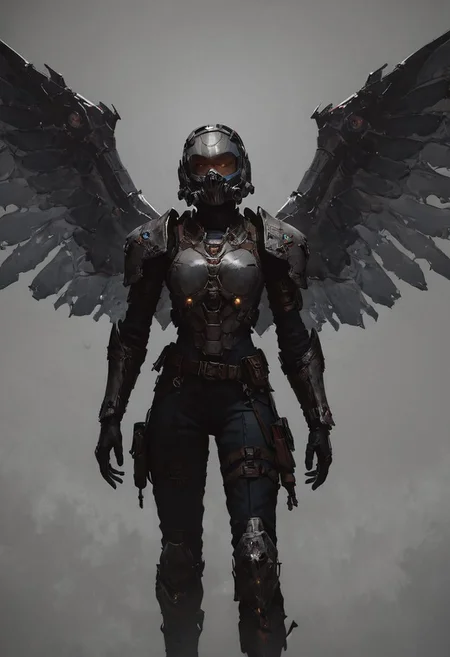 score_9, score_8_up, score_8_up, female Sci fi knight, sci fi armor, glowing sword blue, space armor, visor, sleek intimadating mask, steel, tall, full mask, glowing parts, tunic, sci fi sleek helm, starlord, tunic, wings, metal wings, black visors, titanfall mask, sci fi mask