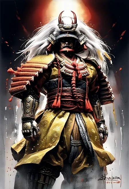 score_9,score_8_up,score_7_up,
Male illustration,50 years old,mature man,ambitious,beast-like sharp gaze,chubby but muscular,Japanese samurai,16th century,dramatic lighting,high contrast,decorative,atmospheric,haunting beauty,texture,(dynamic angle),round face,black,gray,red,yellow,
Front view,splash art,highly detailed illustration,trending on Artstation,paint splashes,perfect composition,watercolor,sharp focus,intricate details,highly detailed,
White background,mustache(1.3),windy,dynamic pose,dynamic angle,
Watercolor,<lora:BDpony_TakedaShingen_V1:0.9>,Takeda Shingen,
<lora:Midjourney_5:0.6>,<lora:WaterColorV3:0.8>,