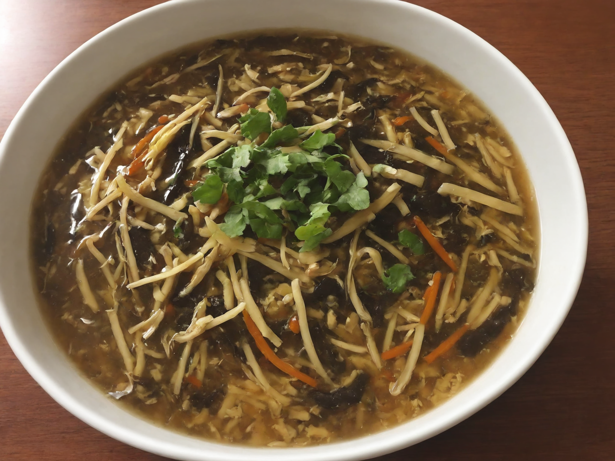 A bowl filled with sssoup, steaming and inviting. The sssoup should have a rich and appetizing color, possibly with visible ingredients or garnishes that enhance its appeal. The scene should be as realistic as a high-resolution photograph, with the focus primarily on the bowl and its contents. The lighting should be soft and warm, highlighting the textures and details of the sssoup,   <lora:sssoup5:0.85>
