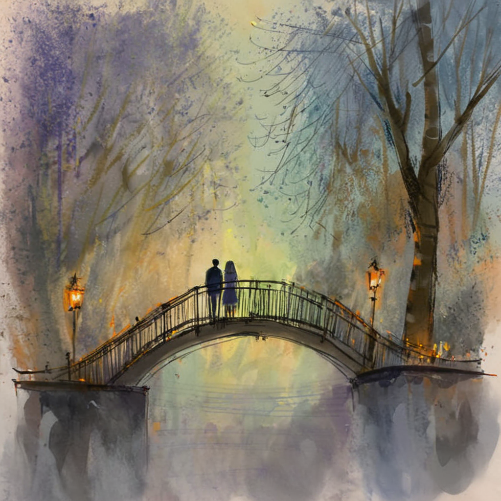 drawix16 lovers on the bridge<lora:drawix16:1>