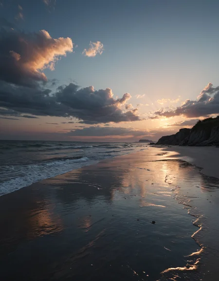 realistic seaside, amazing sky, dawn, slightly dark