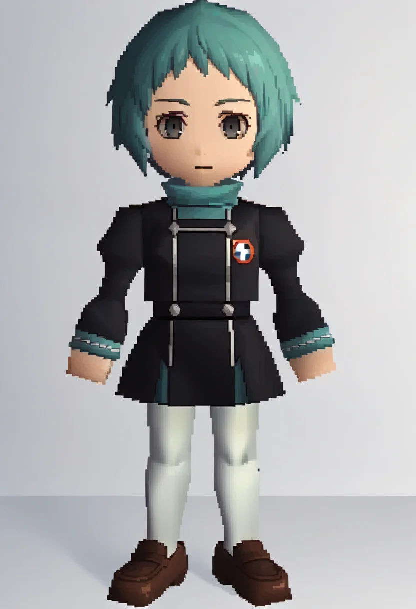 score_9, score_8_up, score_7_up, source_anime BREAK 1girl, solo,
<lora:zs_FFVIIChibisXL_1:1> ffviichibis, chibi, standing, full body, white background
<lora:zs_FuukaXL:0.8> fuukadef, aqua hair, short hair, grey eyes, black school uniform, black sleeves, green turtleneck, skirt, white pantyhose, plain background