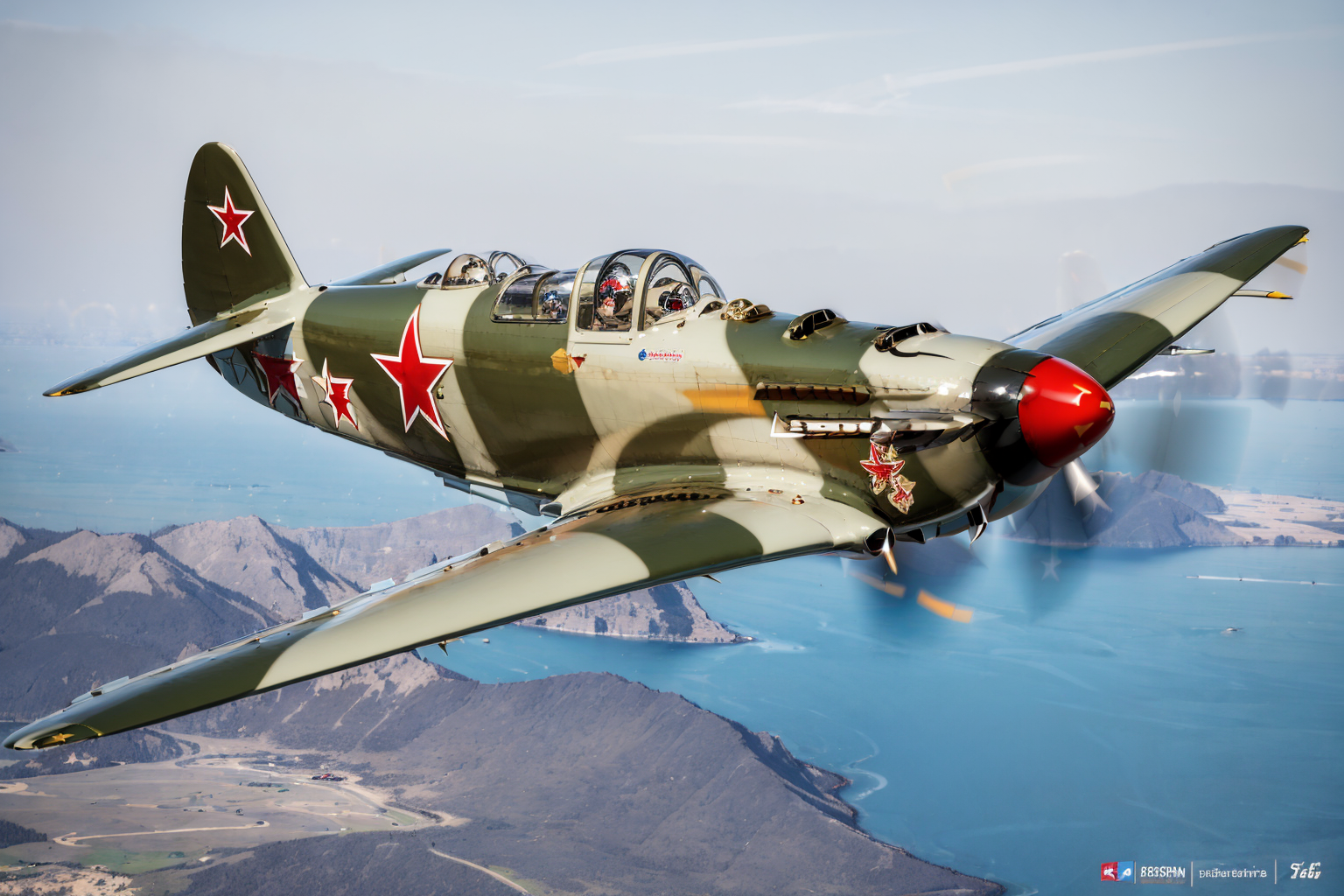(masterpiece, best quality:1.2), ultra-detailed, flying Yak9, (realistic:1.5), <lora:EdobYak9_v1.0:1>