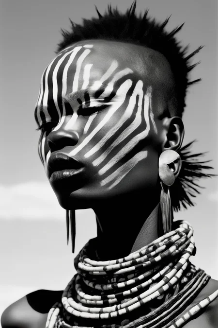<lora:Zanele Muholi Style:1>Zanele Muholi Style - hasselblad photography Omo Valley punk Vogue editorial