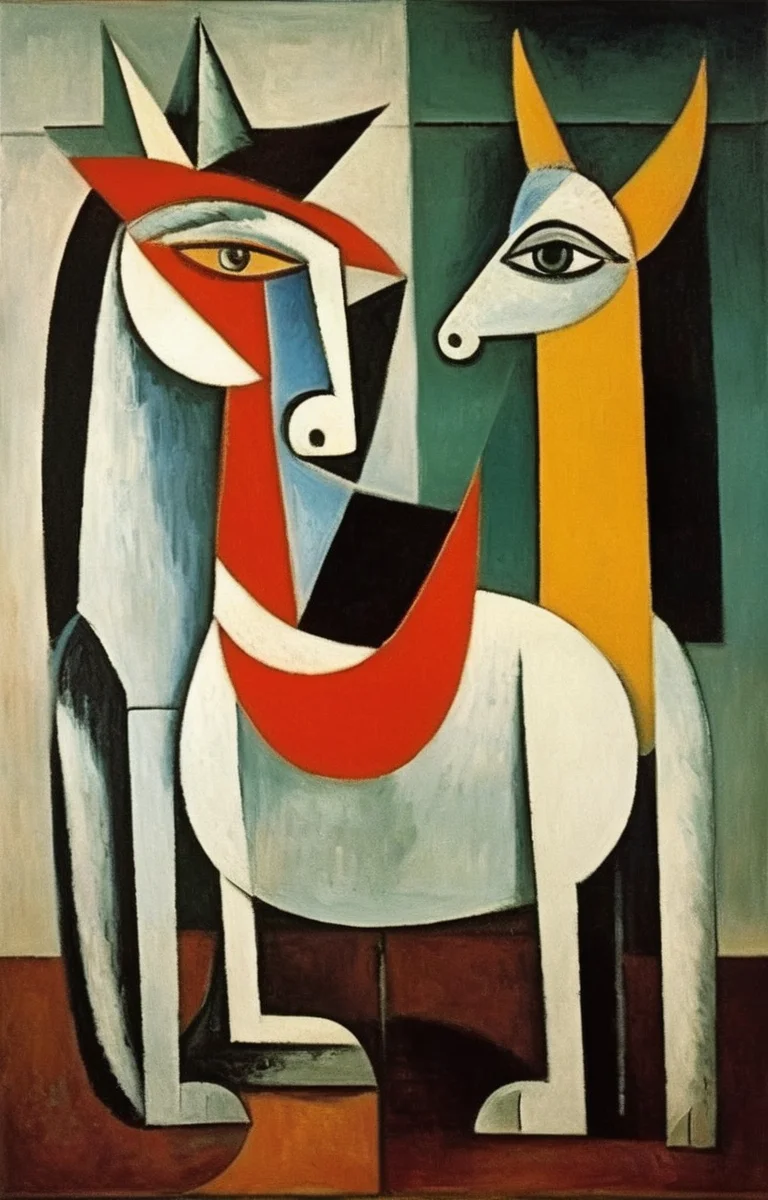masterpiece,best quality,<lora:tbh296-sdxl:0.8>,illustration,style of Pablo Picasso, animals