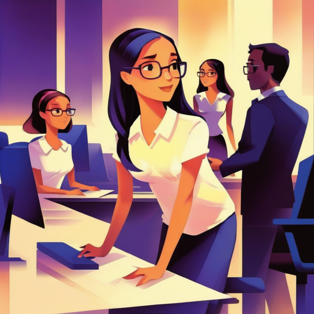 simplakart girl talking to boss people at desks in the background
<lora:simplakart:1>