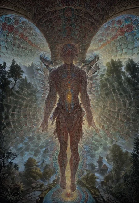 ( vibrant, bio-organism, organic, living, megastructure, unreal engine 5, Fujifilm aesthetic, Center focus, ominous glitchy multifaceted deity of emotions and digitized infinity, Massive, expansive, huge, gigantic, vast shrine, eldritch complex line work,anime background wallpaper styled, caspar friedreich, jnw turner, rutowski, Garden of words:1.3) (high quality stylized cinematic masterpiece,top_source, arafed, Source_anime, underground ancient temple, massive stone pillars and columns, volumetric lightings, dramatic lighting, overgrown ancient library, abandoned hallowed halls, King's chamber, god rays, stained glass, multidimensional, o psychedelic trippy, beautiful, Albert bierstadt fantasy styled masterpiece, lush forest jungle, elaborate intricate fine detailed scenery and gorgeous landscape, sunset, incredible view, 
score_9, score_8_up, score_7_up, tasvisuals
rating_safe, beautiful forest,waterfall, river, trees, shrubs, flowers:1.5), Expressiveh otclillsn (hidden eyes throughout the entire photo: 1.5) fflix_impphoto spiraling human anatomy, impossible human anatomical reference, impossible spiral perspective, incredible psychedelic trippy views viewpoints Expressiveh, tasvisuals, otclillsn, alexgrey, lattice, anatomical, veins, symmetry, multicolored eyes