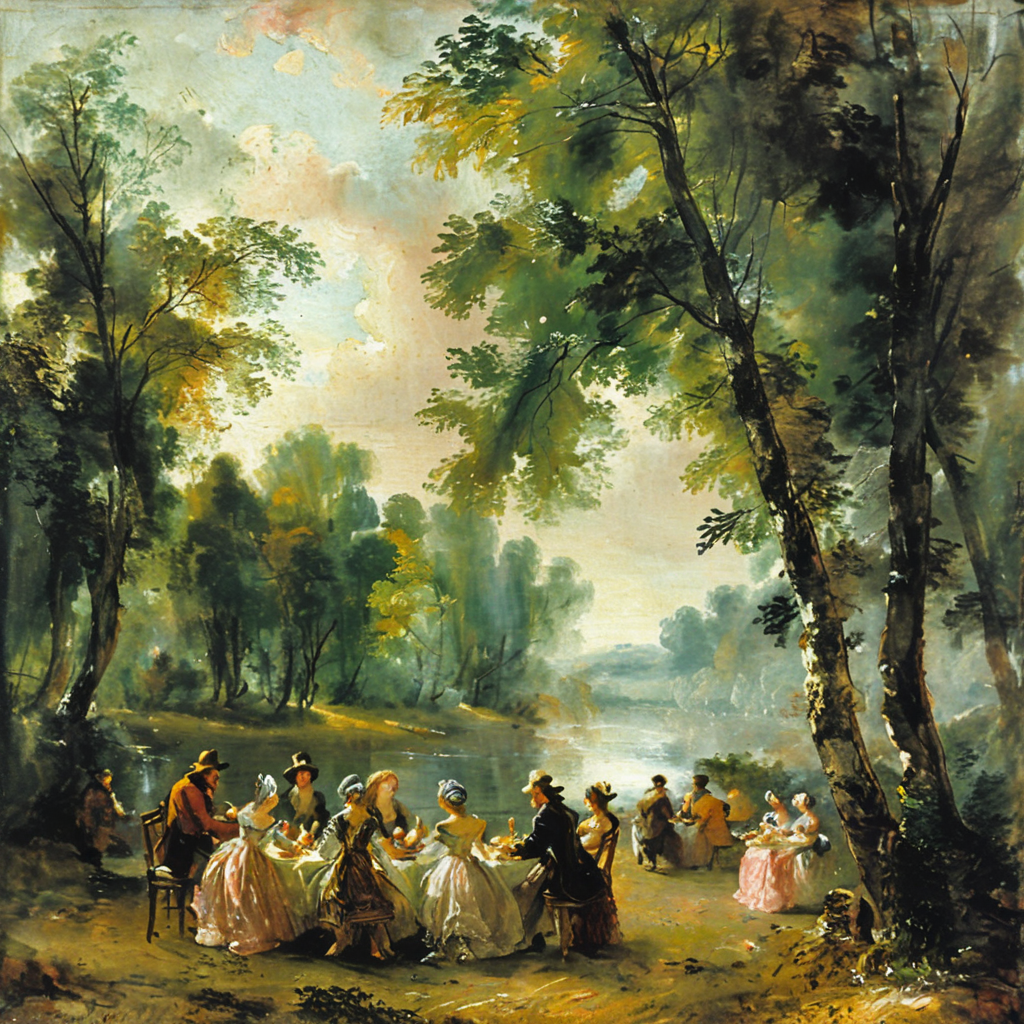 Painting of a family on an afternoon picnic <lora:tbh124-sdxl:1> style of Jean-Antoine Watteau