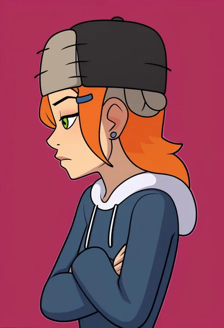 chgwen10, chgwen10 wearing fur hat, arms crossed, solo, looking to the side,