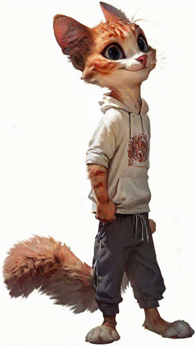 score_9, score_8_up, score_7_up, score_6_up, front view,male cat ,(face my_porto), white hoodie, black sweatpants ,smiling , standing, edgAdepta, petite, orange-white fur, furry, midriff, cute,realistic,caressing,sweet, (look at the camera), view full body , realistic, concept art ,<lora:Zootopia:0.8>, <lora:portakal_last_train:1>, <lora:Concept Art 2 Style LoRA_Pony XL v6:0.4>