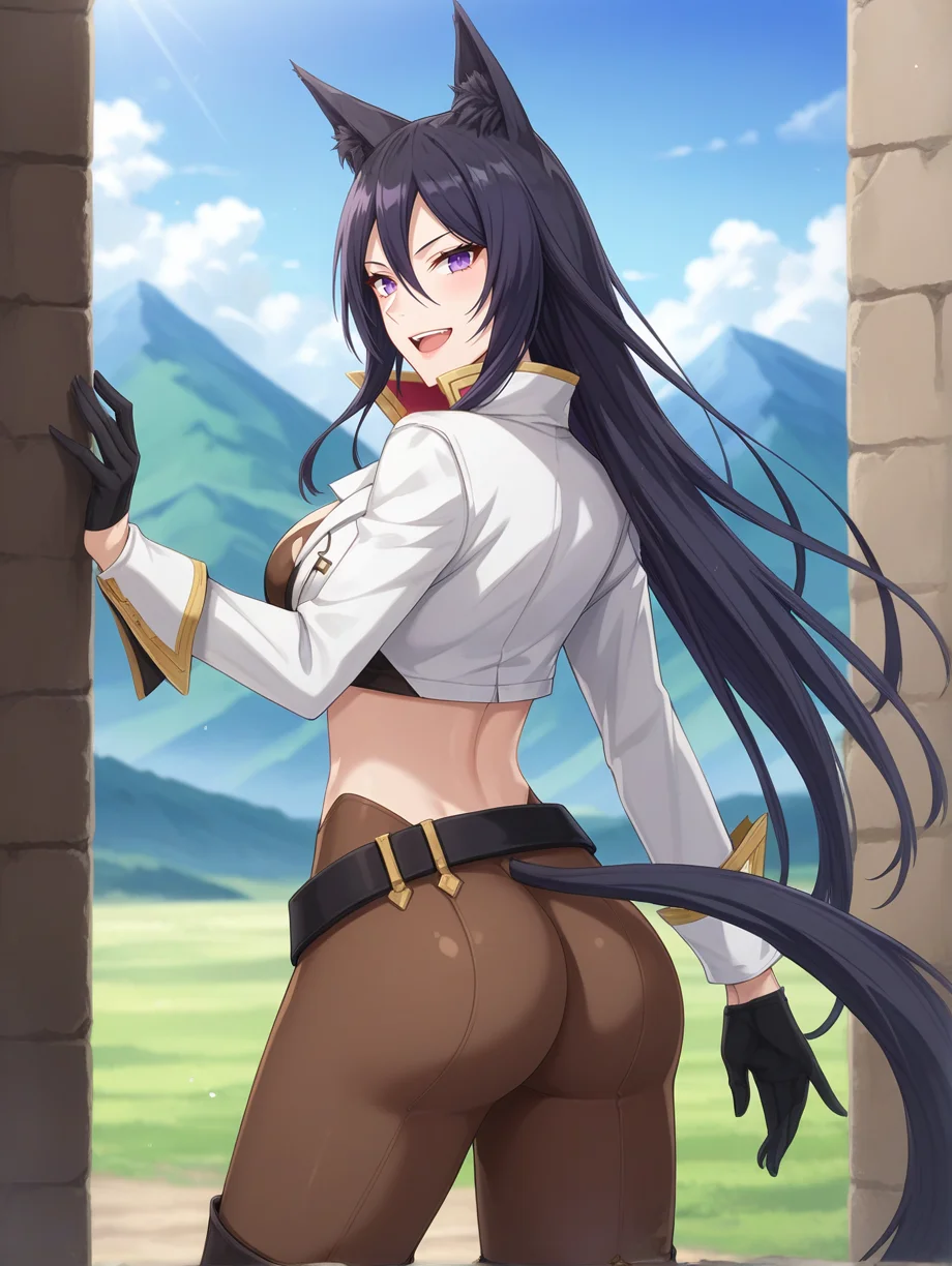 score_9, score_8_up, score_7_up, source_anime
olivia vel vine, animal ears, animal ear fluff, black hair, long hair, purple eyes, 1girl, solo,happy, cleavage, cleavage, brown pants, white jacket, midriff, belt, standing, boots, black gloves, , from behind, bubble butt, tail
in the mountains, muddy way
<lora:Expressive_H:0.2> <lora:housechores-guy-PONYv1:0.2> <lora:StS_PonyXL_Detail_Slider_v1.4_iteration_3:0.2> <lora:olivia vel vine v0.1:0.75>