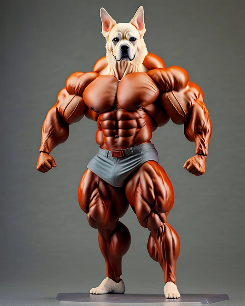 <lora:figmaAnimeFigures_figma:1.1>,muscular, dog, chiwawa,bodybuilder pose, muscular male, abs, clenched hands, Babel,  standing, no humans, navel,  animal,arm joint , realistic, dog ears, veins,  <lora:bulkedupAI_bulkedupAIR15:0.4>