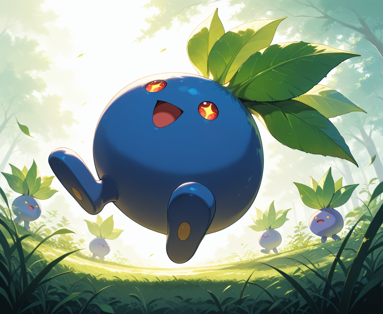 PonyScores7, source_anime,
BREAK (radiant smile, sparkling eyes, open mouth), (Ion Stormer, The Ion Stormer is electric blue and it crackles with energy shields, Its sleek modern design is reminiscent of a high-tech starfighter), (jumping), looking at viewer,  <lora:OddishPokedexPDXL:0.8> zzOddish, full body, red eyes, grass, blueberry, pokemon, oddish, leaf, no humans, pokemon (creature), multiple oddish, 6oddish,
BREAK <lora:xl_more_art-full_v1:0.2>, <lora:aesthetic_anime_v1s:0.2>, <lora:EpicF4nta5yXL:0.2>, <lora:detailxl:0.2> detailxl, <lora:Fant5yP0ny:0.2>, best quality, amazing quality, best aesthetic, absurdres, illustration, Volumetric_Lighting, ultra-detailed, very aesthetic, intricate details, 8k, masterpiece, best_quality 
BREAK (Eye-level angle (from the side) view Extreme Close shot, focus on waist) 
BREAK <lora:Complicated fantasy portrait - XL Pony V2.0:0.4>, <lora:HDA_Detailer:0.2>,