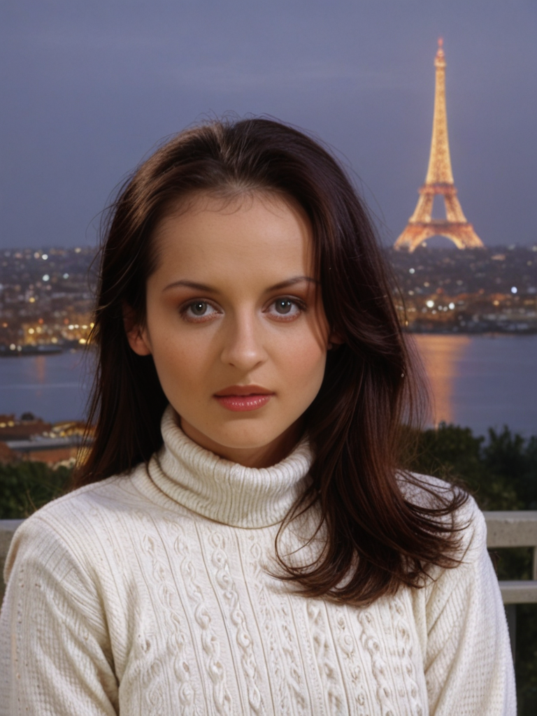 score_9, score_8_up, score_7_up,detailed, cinematic, focus, bokeh, (portrait), face focused, Michell3W1ld, Michelle Wild, <lora:Michell3W1ld-pony:1>,  1girl, mid shot, tight sweater, long hair, ultra detailed, 8k, skin pores, grain, photograph, retro, 1990s fashion, analog, film, nineties, outside, nighttime, cityscape, orange purple teal gold