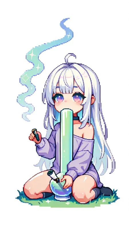 ,masterpiece,best quality,newest, <lora:BongHitIL:1.0> bongil, 1girl, solo, pixelart,