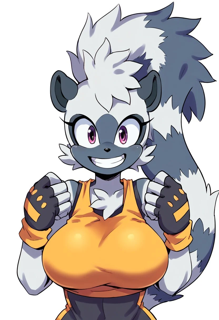 score_9, score_8_up, score_7_up, source_anime, tangle the lemur (sonic), tangle the lemur, large breasts, big breasts, short, adorable, excited, looking at viewer, adventurous, eager, blank background, white background, short sleeved black bodysuit, yellow sleeveless crop top, big grin, happy, yellow wrist tape, black fingerless gloves, big eyes,