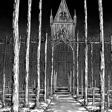 gothic abandoned castle scenery, skeletons on the wooden crosses as a fence, sharp focus, 4k, art by art by EMB_rfktrbwmnga-14500