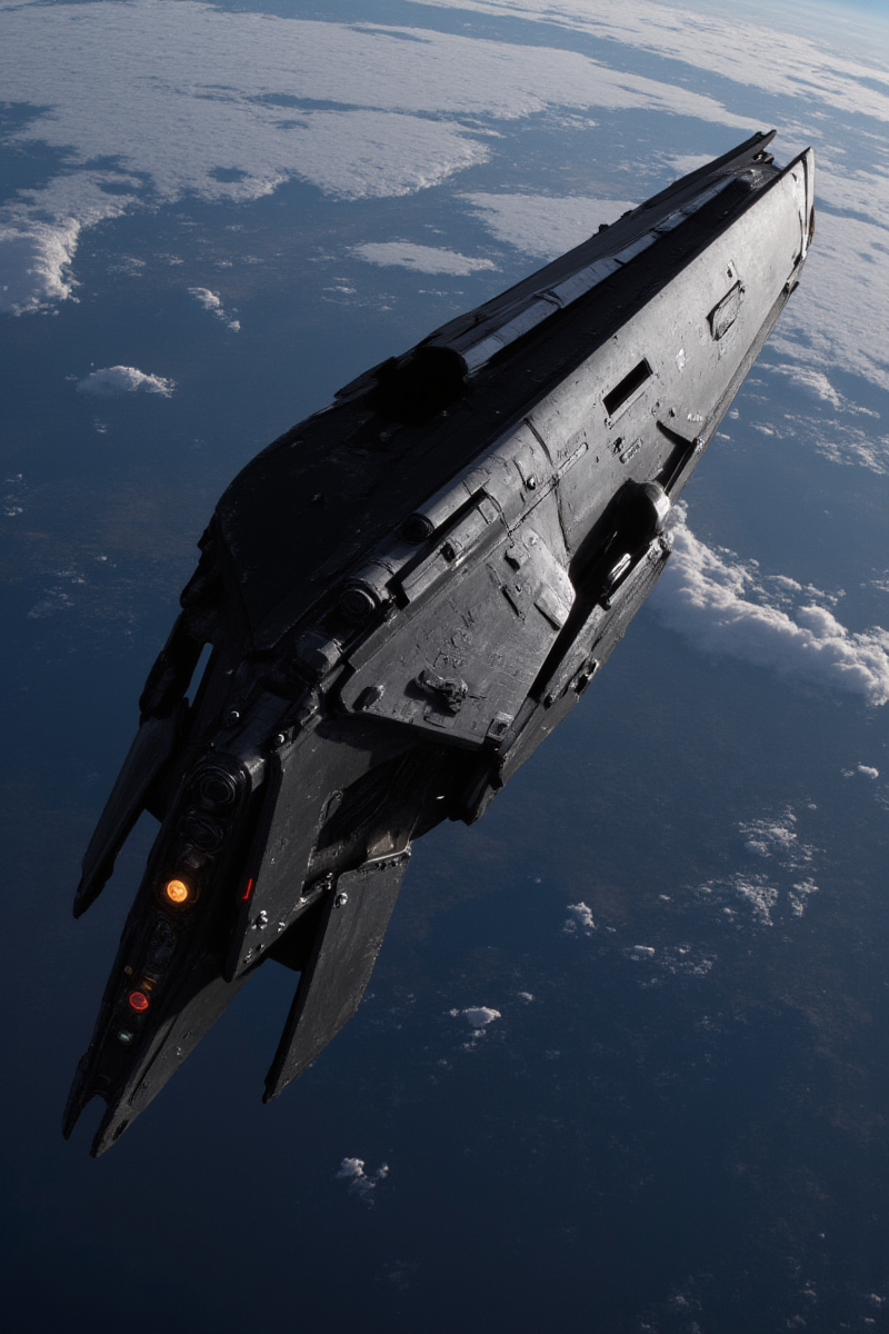 3DGame,The image showcases a large, futuristic spacecraft soaring through the Earth's atmosphere. The ship's design is sleek and angular, with a predominantly dark color scheme that suggests advanced technology and a sense of stealth. Its structure is complex, featuring multiple layers and sections that hint at a vast interior capable of housing numerous facilities and personnel.
The spacecraft's wings are extended, indicating that it is in flight mode, possibly preparing for landing or maneuvering through the planet's gravity. The surface of the ship shows signs of wear and battle damage, with visible scratches and dents that tell a story of past engagements or harsh conditions. This detail adds a layer of realism and history to the vessel, suggesting it has seen significant action.
The backdrop of the Earth provides a stark contrast to the dark tones of the spacecraft. The planet's surface is partially visible, with clouds and landmasses indicating a view from high altitude. The curvature of the Earth adds depth to the image, emphasizing the vastness of space and the altitude at which the spacecraft is operating.
Overall, the image conveys a sense of awe and anticipation, as viewers might wonder about the ship's mission and the world it originates from. The combination of advanced technology and the natural beauty of Earth creates a compelling visual narrative that invites speculation about the story behind this moment captured in time. The image is likely to evoke thoughts about space exploration, interstellar travel, and the potential for human expansion beyond our current boundaries.