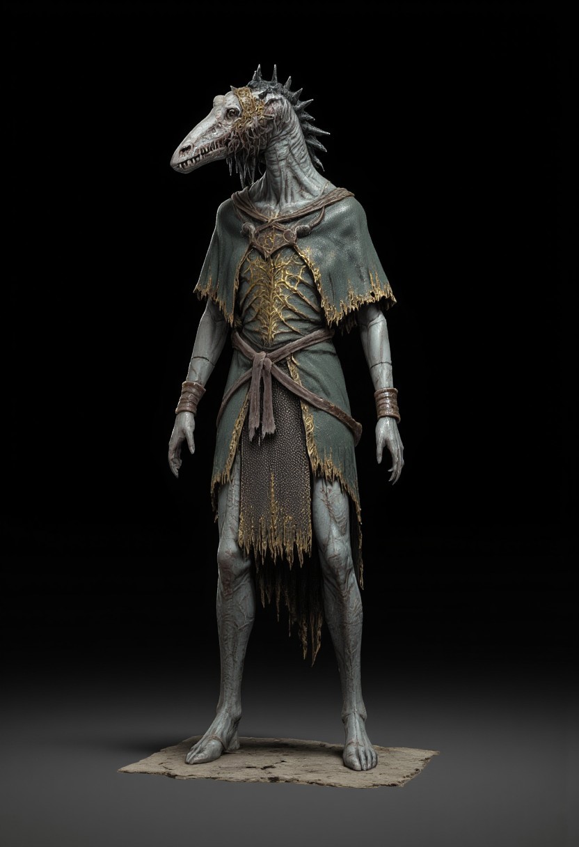 malformed hobo Miner lizardman in a roman soldier armor mixed with legionnaire attire, Toad shaped skull, elongated cobra neck, horse hoofs instead of legs
Standing on a flat ground
Set against a solid dark black color background to emphasize its unsettling unnatural form that emphasizes its silhouette. The medium is not a traditional painting or illustrative medium like watercolor or ink but rather a digital 3D rendering.
MikeFranchinastyle, bbstyle,, horror theme,, ZBClay model of a gray sculpture, zbrush, d4arks0uls, overcast lighting