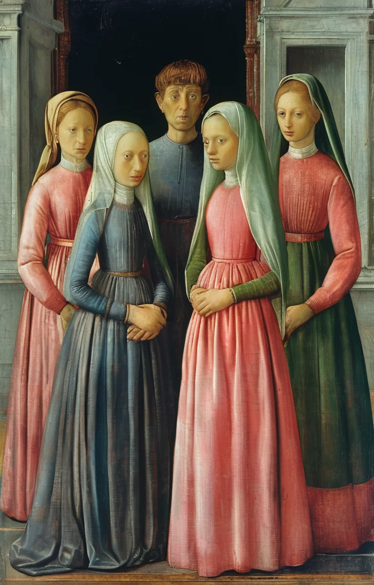 masterpiece,best quality,<lora:tbh197-sdxl:0.9>,illustration,style of Masaccio portrait of family