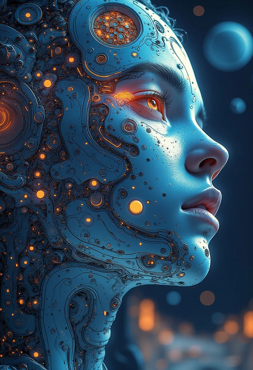 A unique digital artwork depicting an entire space Odyssey based on the powerful rhythm of her dreamlike image, with swirling patterns reminiscent from 2001 atop imposing shadows. The scene is intertwined with the iconic elements surrounding her and the distant outer world, evoking heightened mystery as she explorerifies these intricate details while discovering their inherent beauty. The film combines modern technologies with futuristic technology, combining imagination-inspired imagery to create iridescent emotions that evoke enigma in this captivating portrait