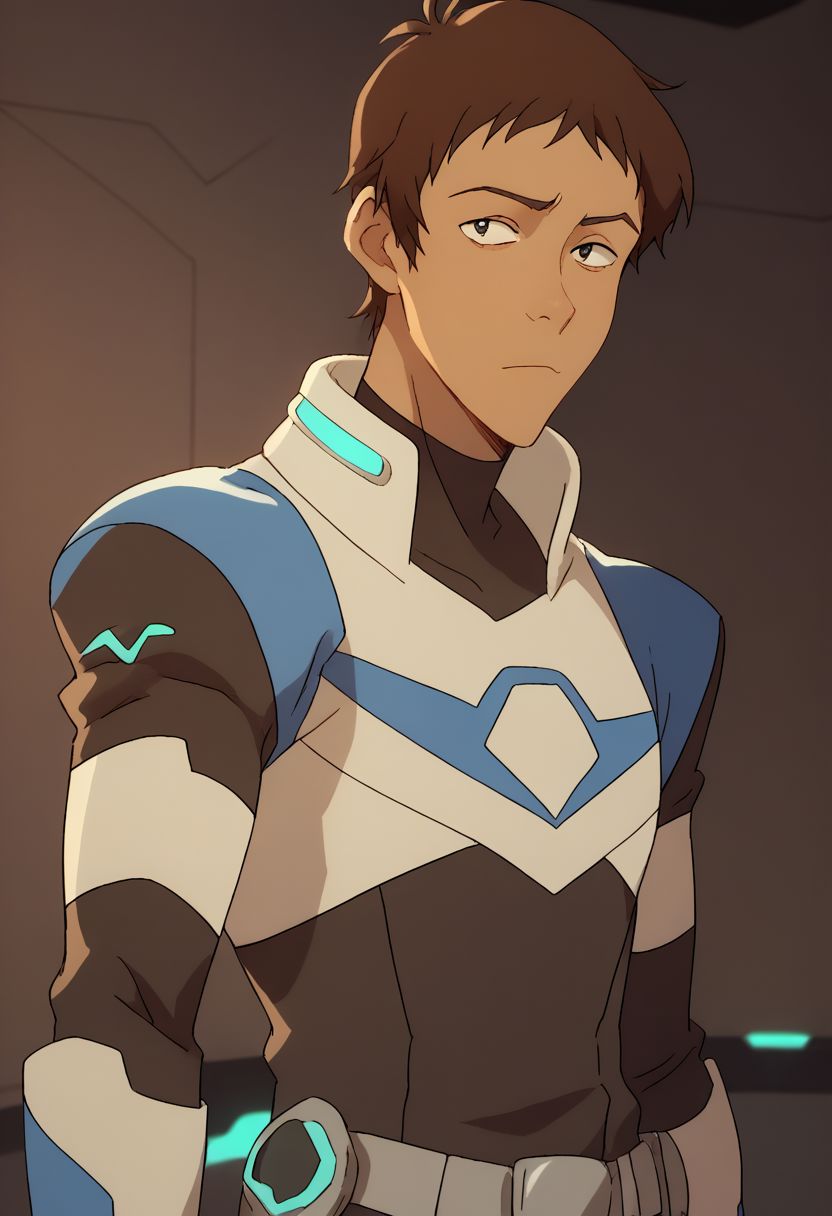 score_9, score_8_up, score_7_up, source_anime, highly detailed, 
lance, 1boy, male focus, solo, brown hair, black eyes, dark skin, dark-skinned male, armor, neon trim, bodysuit, blue bodysuit, upper body.
indoor, sci-fi,