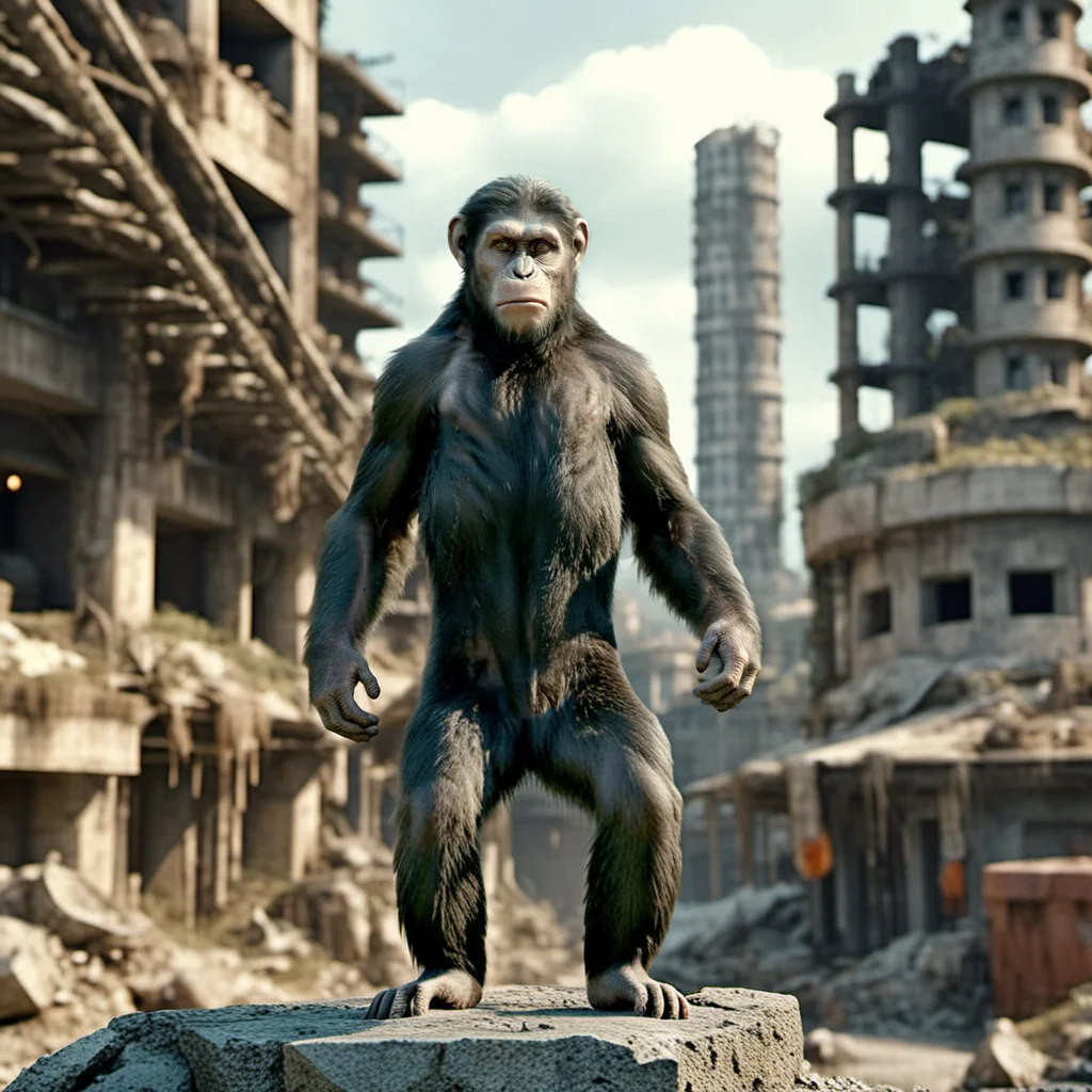 Caesar1024, a monkey, full body, postapocalyptic city background, highly detailed , photography, ultra sharp, film, bokeh, professional, 4k, highly detailed <lora:add-detail-xl:1.5> <lora:Caesar1024-000560:0.7>