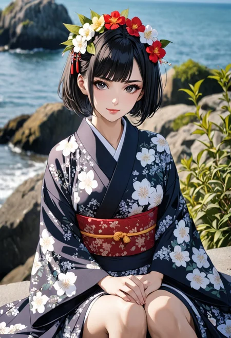 (anime, masterpiece, intricate:1.3), (best quality, hires textures, high detail:1.2), (4k),(incredibly detailed:1.4), perfect anatomy, graceful face, slim, big breasts, constricted waist, nice body, lips, arrogant look, villain, 1woman, evilish smile, high pointed nose, (nostrils:1.3), neatly, angry, 25 y/o
UHD, 8K, ultra detailed, a cinematic photograph of HDR photo of Closeup photo of a beautiful natural 22-year-old woman, black eyes, bob hair, black hair
woman in japanese costume sitting on ledge of small beach, holding hands on her knees, japanese clothes, kimono, flower, hair flower, looking at viewer, sash, off shoulder, thighs
