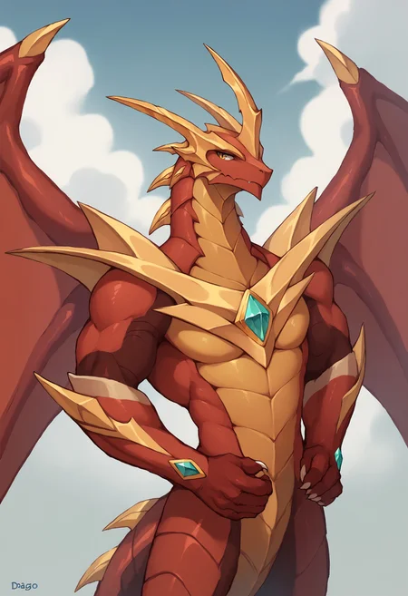 score_9, score_8_up, score_7_up, solo, drago (bakugan), dragon, anthro, four wings, chest gem, <lora:Drago(bakugan)PonyXL:1>