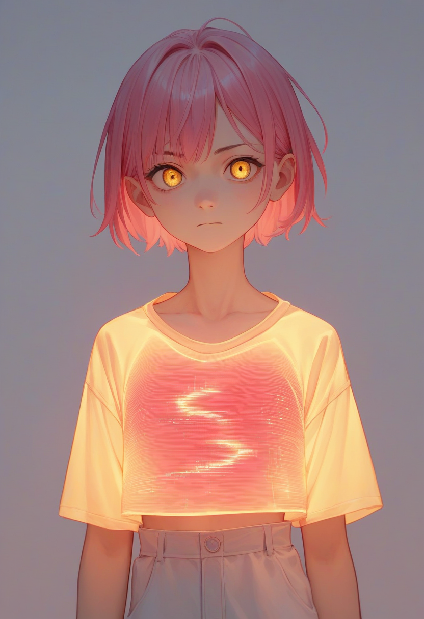 score_9, score_8_up, score_7_up, score_6_up, source_anime, <lora:laser_light_clothes_v0.5-pony:1>
1girl, short hair, pink hair, yellow eyes, 
laser light shirt,