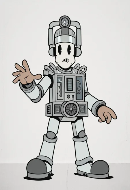 masterpiece,best quality, 2D, RetroXL, toon \(style\), flat color, black eyes, 1boy, solo, CyberMondan, Robot,