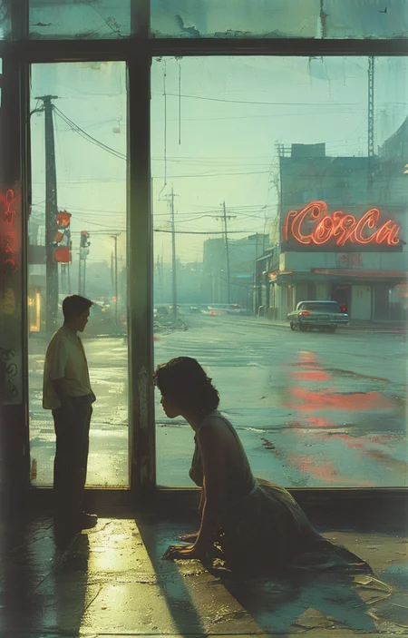 masterpiece,best quality,<lora:tbh156-sdxl:1>,illustration,style of Philip Lorca diCorcia, cyberpunk city