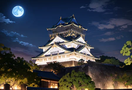 masterpiece, best quality, very aesthetic, absurdres,
Osaka Castle, moon, scenery, night, architecture, sky, east asian architecture, crescent moon, outdoors, night sky, tree, building, cloud
<lora:Osaka_Castle_SDXL_V1:1>