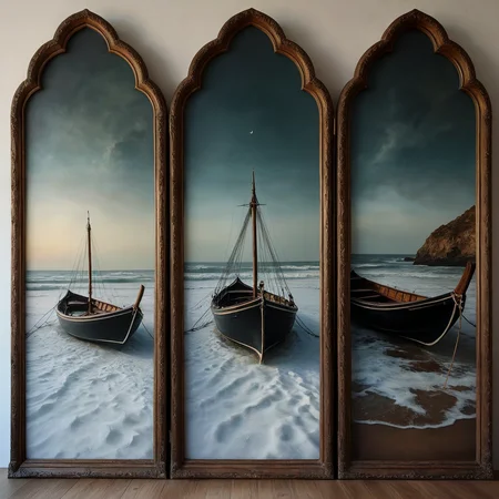 Triptych art, a painting in three panels. Realistic photography.

Spanish perfection, reception, deception. Fantasy style.

Atmospheric. Moody. 

<lora:TriptychArt01_CE_XL_300-OT:0.6> trptchCE_style