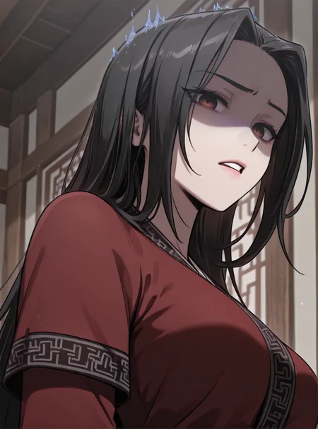 HDR,masterpiece, absurdres, newest, highres, very aesthetic, detailed eyes, fit body, godrays, ambient occlusion, soft lighting, highest quality, (volumetric lighiting:1.1), realistic skin, low lighting, trending on artstation, gothic,
adult, LGSPX, (anime screencap:1.3), anime screencap, Gu Huibi, black hair, long hair, dark red eyes, mature female,
BREAK
upper body, from below, from side, (disgust:1.1), (looking at viewer:1.5), gloom \(expression\), (shaded face:1.45), (open mouth:0.8), parted lips, looking down, BREAK, aesthetic, wallpaper
<lora:princess_xl_v2:0.6> <lora:add-detail-xl:0.25> <lora:30_LOL:0.6> <lora:g0th1cPXL:0.4> <lora:Gu_Huibi-000091:0.7>
