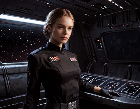 score_9, score_8_up, score_7_up, juno-eclipse, star wars, solo, gloves, spacecraft interior, 1girl, belt, Imperial uniform, shirt, upper body, realistic, Imperial, Imperial-Tech, dark walls, scenery, futuristic, science fiction
<lora:SW_Juno_Eclipse_r1:.7> <lora:SW_Imperial_Style:1>
