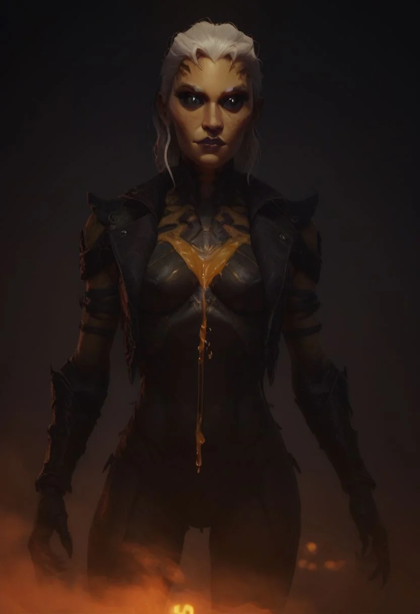 score_9, score_8_up, score_8_up, raw, Thri Kreen, colored sclera, beetle antennae, 2 pairs of hands, black eyes, black chitin, yellow face chitin, yellow stripes, insect wings, white hair, black antennae, fur collar, steel armor, fantasy background, blurred background, arthropod abdomen, arthropod, insect, insect hive background, blurry background, honey, dripping honey, gloden diffuse lighting, dark lighting, Dvorah,
BREAK, arcan3styl3v1, 43stl1ght1ng, low light, dramatic lighting, darkness, smoke, neon, spotlight, concept art, realistic, dark theme, low light,