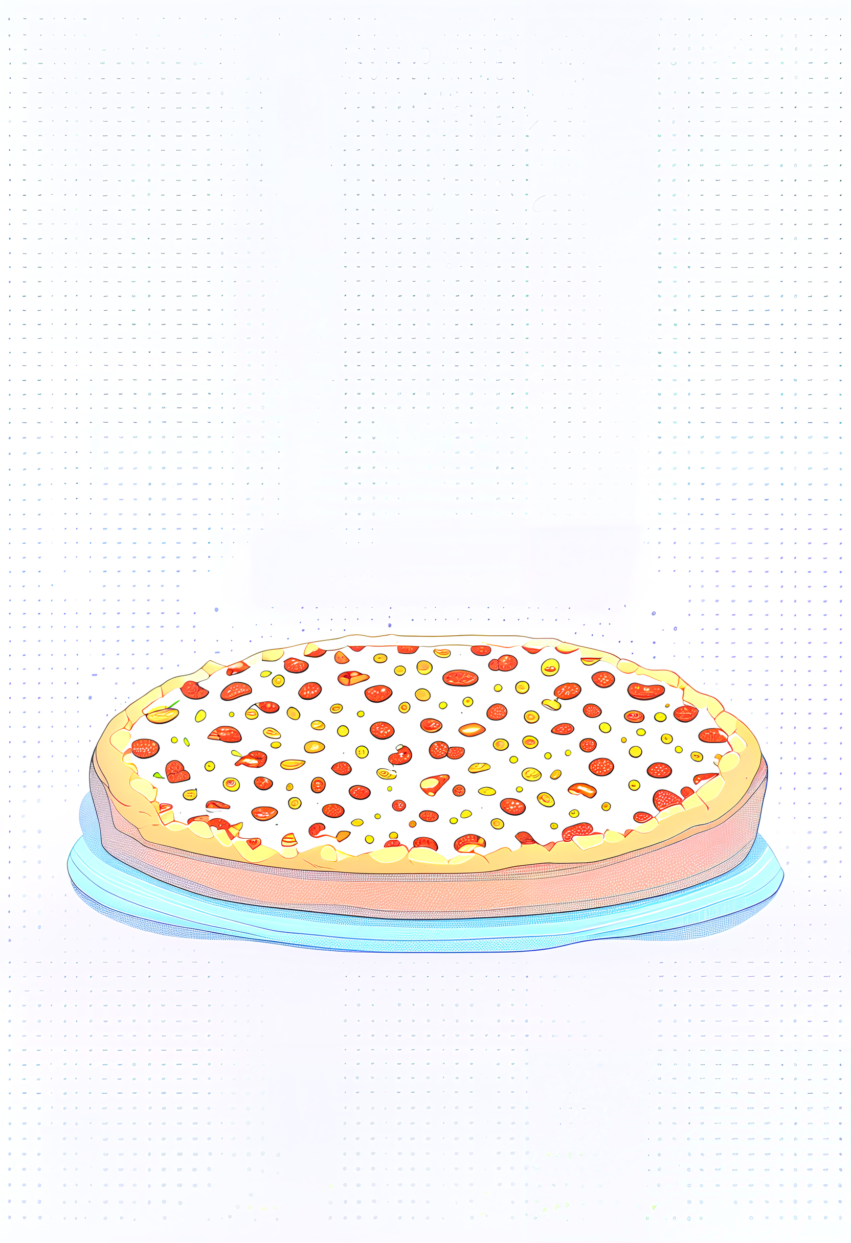 Pointillist style with small, distinct dots of color that blend together to form an image, A sad cat trying to reach for a slice of pizza, small dots, distinct, blend together, dotted, intricate, optical illusion, vibrant, detailed