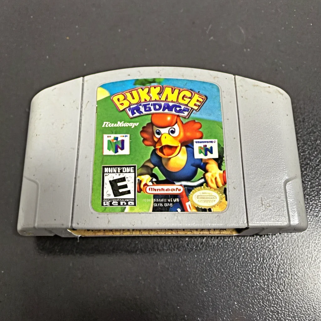 <lora:n64-000002:1> n64 videogame, cartridge, text "chicken riding a bicycle"
