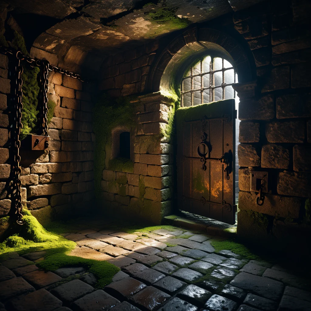 A dark and grim medieval castle dungeon, designed for imprisoning captives. The walls are made of aged, damp stone bricks, cracked and worn with time, with patches of moss and moisture seeping through. The small, claustrophobic space is lit by a single flickering torch mounted on the wall, casting long, eerie shadows across the room. Rusted iron bars form a heavy prison door with a corroded lock and hinges, partially ajar or firmly shut. The floor is rough, uneven stone, covered in dirt and faint stains, hinting at years of suffering. Chains hang loosely from rusted hooks embedded in the walls, their metal corroded and worn. In one corner, a small, grated window lets in a thin sliver of cold, pale light, emphasizing the dungeon's oppressive and hopeless atmosphere. The air feels damp, stale, and heavy with silence, evoking a chilling sense of isolation and despair.
<lora:SDXLFaeTastic2400:0.4> <lora:extremely_detailed:0.4> extremely detailed, Masterpiece,best quality,hi res,8k,hi res,8k,award winning,(sharp focus, intricate, highly detailed),