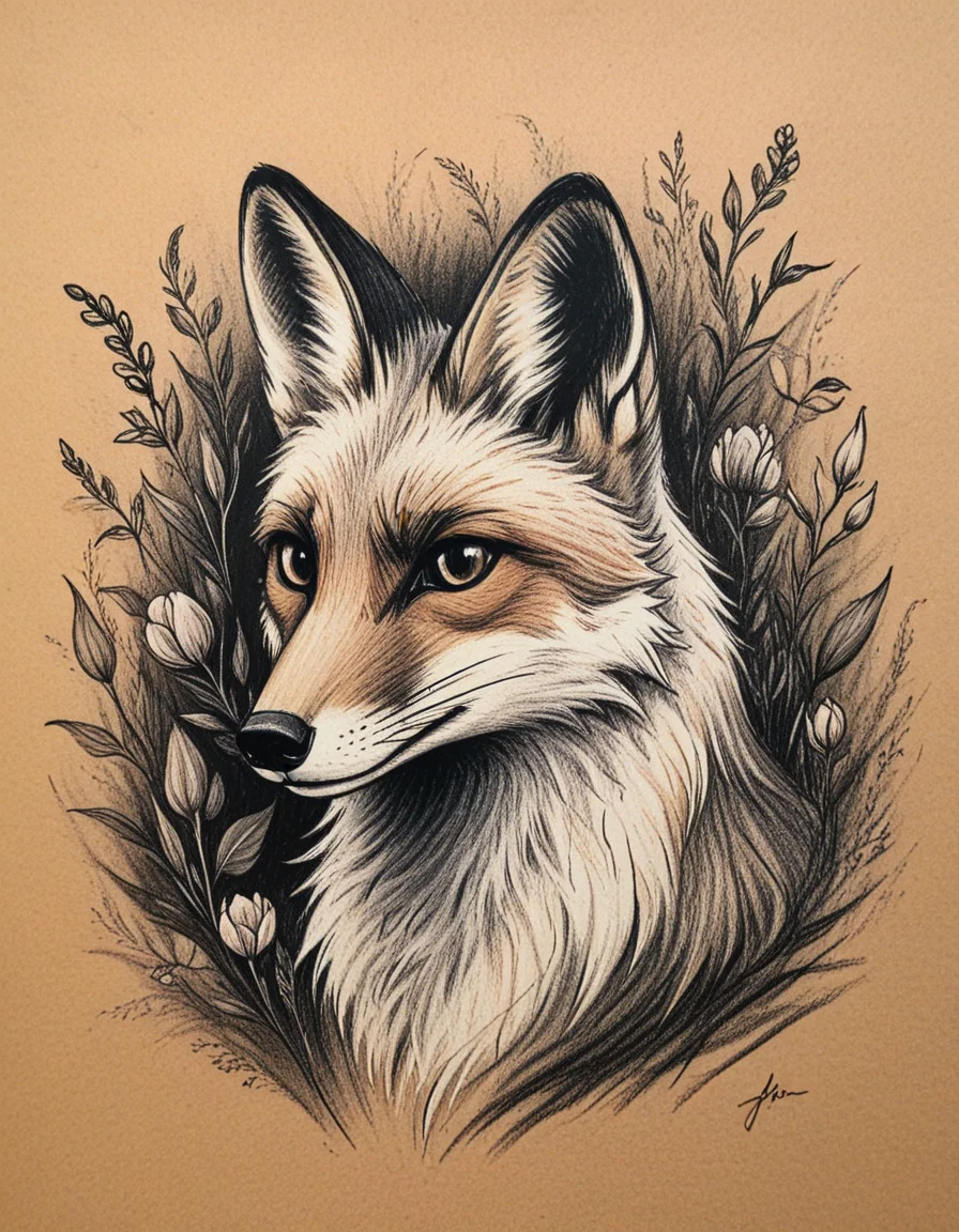 novuschroma71 horse fox with flowers charcoal drawing <lora:novuschroma71 style:1>, <lora:sdxl_lightning_8step_lora:1>